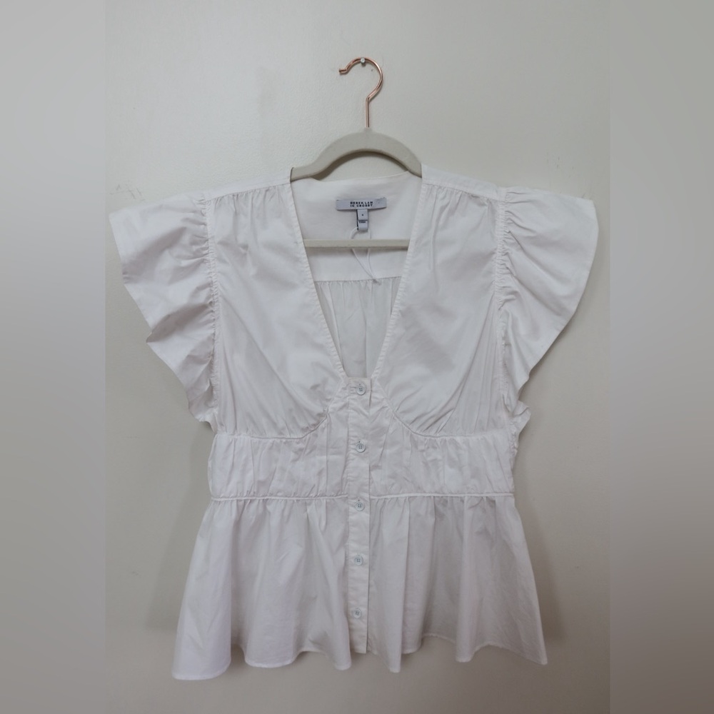 10 Crosby Derek Lam White V-Neck Blouse